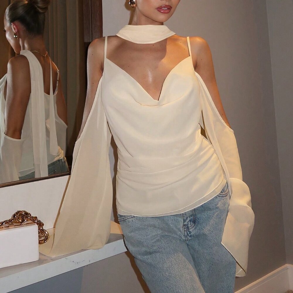 Beige Elegant Women's Chiffon Cami Blouse
